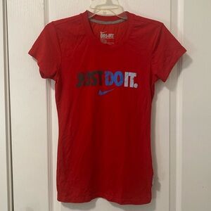 Nike Women’s “Just Do It” Dri-Fit Short Sleeve Tee in Red (XS)